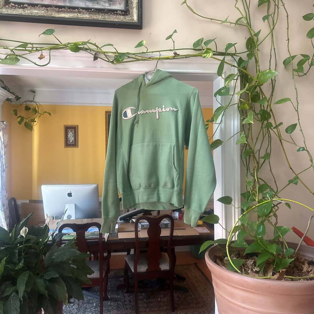 Champion Reverse Weave Pullover Hoodie in Green with Embroidered Logo